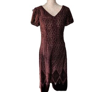The Territory Ahead Vintage Dress Velour 6 Small Red Floral Button Y2K Burnout